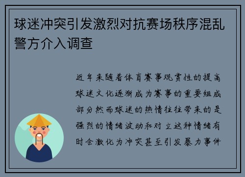 球迷冲突引发激烈对抗赛场秩序混乱警方介入调查