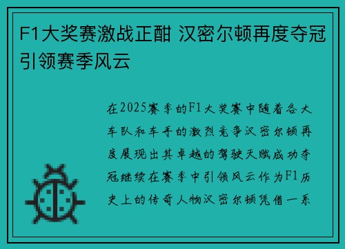 F1大奖赛激战正酣 汉密尔顿再度夺冠引领赛季风云